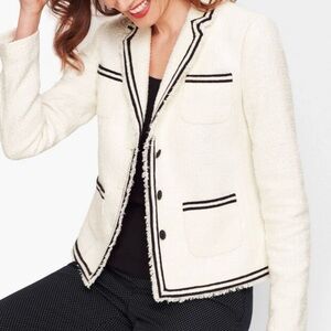 Talbots Provence Tweed Jacket white black trim cardigan business size 10